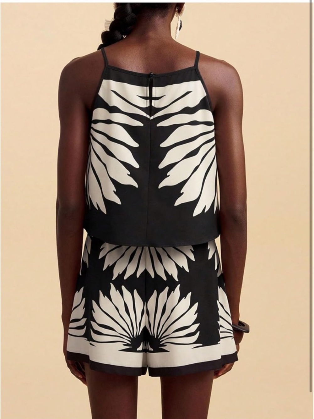 Black & White Floral Print Two-Piece Set- XS - Picture 4 of 8